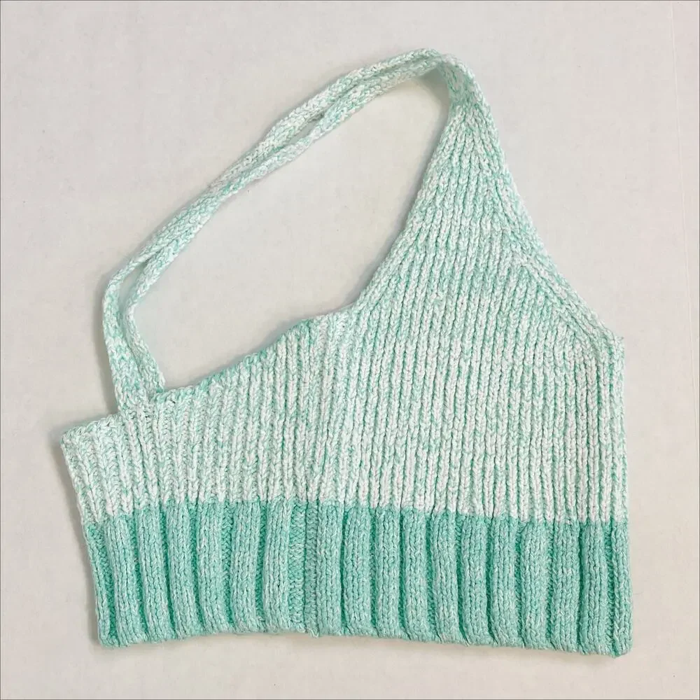 NWOT Free People Here All Day Brami Knit Top Medium Blue White - Picture 8 of 10